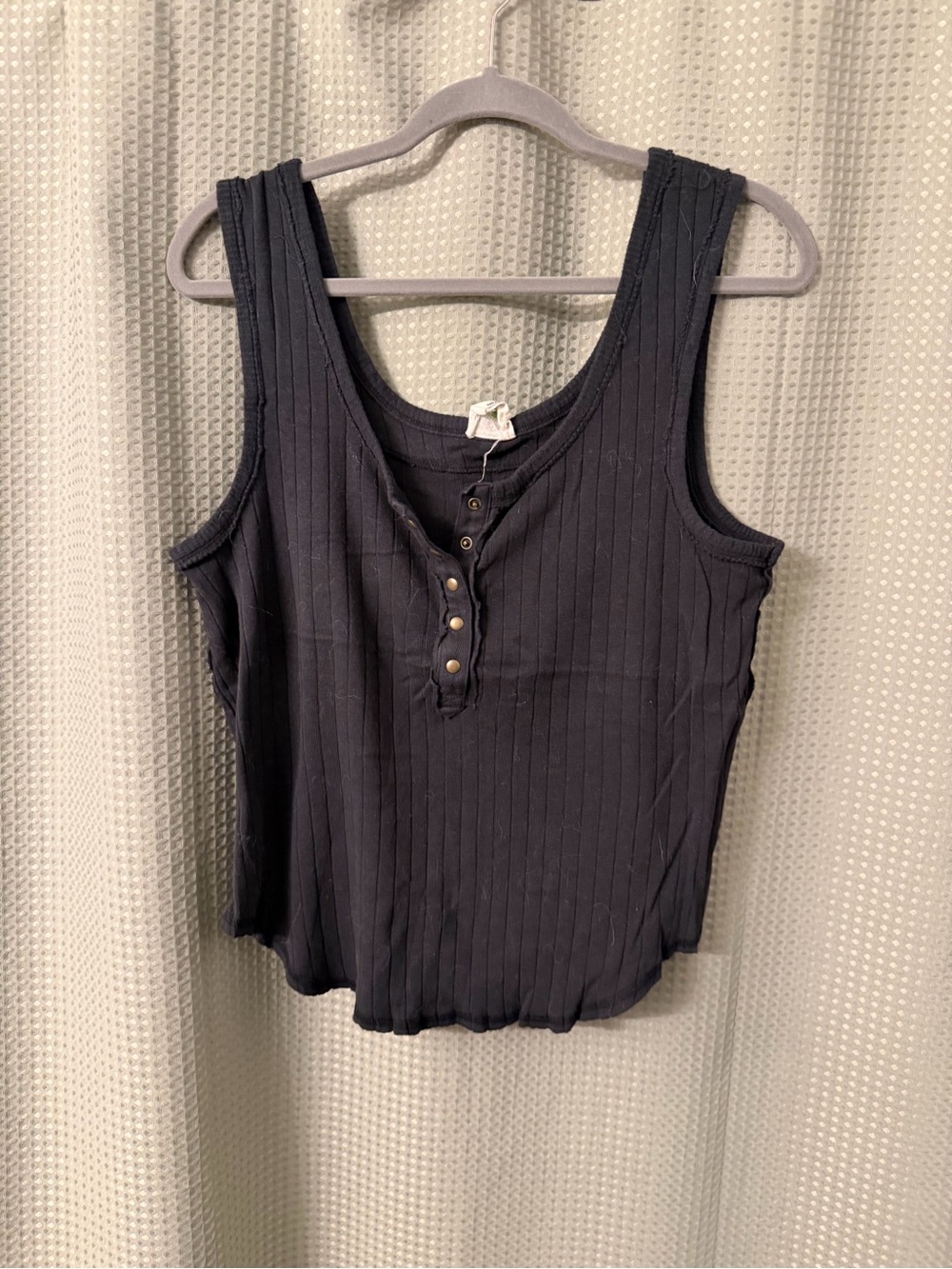 We The Free Black Ribbed Henley Crop Tank